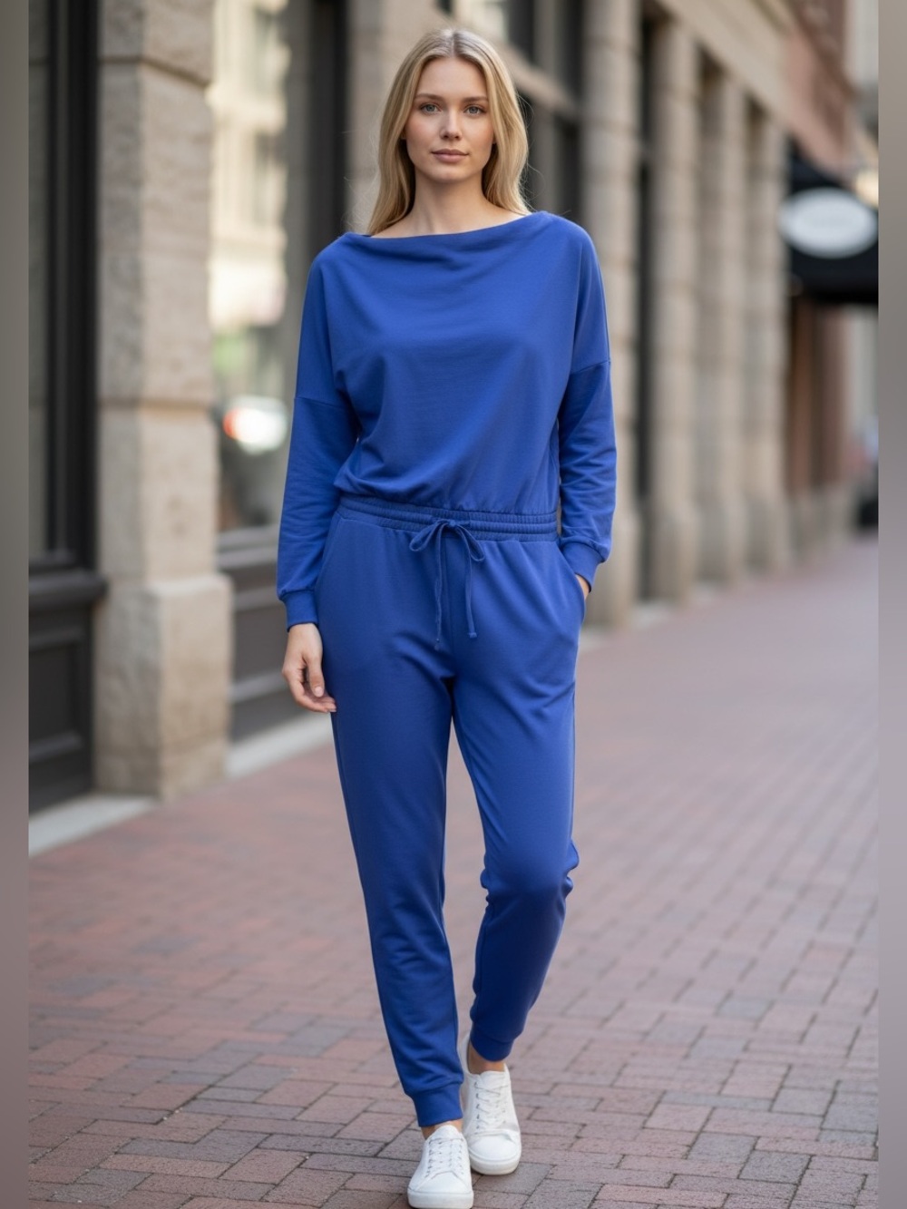 New York & Co Royal Blue Boatneck Jogger Jumpsuit XL